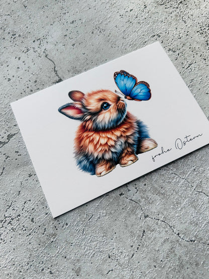 Osterkarte  • Ostern Hase mit Schmetterling • Aquarell